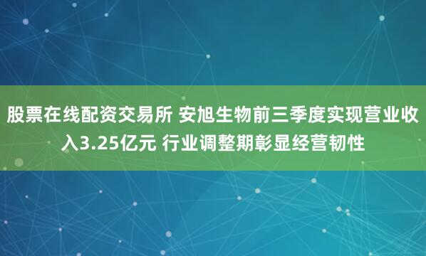 股票在线配资交易所 安旭生物前三季度实现营业收入3.25亿元 行业调整期彰显经营韧性
