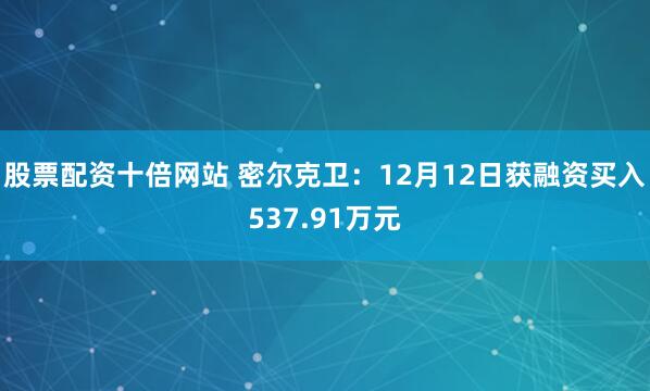 股票配资十倍网站 密尔克卫：12月12日获融资买入537.91万元